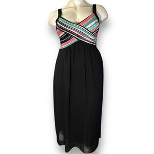 ROBBIE BEE VINTAGE 90s Pastel Rainbow Formal Party Maxi Dress Pink Teal Black 16